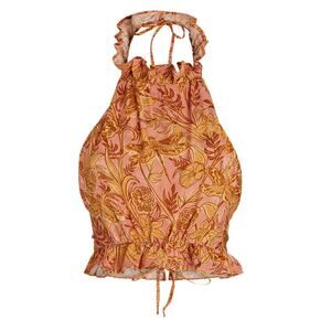 Aqua By Aqua Bendita Nardo Tie-Back Ruffled Halter Top - S - Yellow Paisle